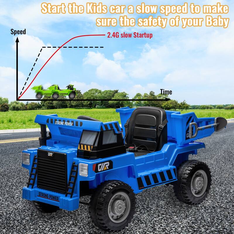 12V Electric Kids Ride-on Dump Truck Toy Car with Dumping Bed, Shovel