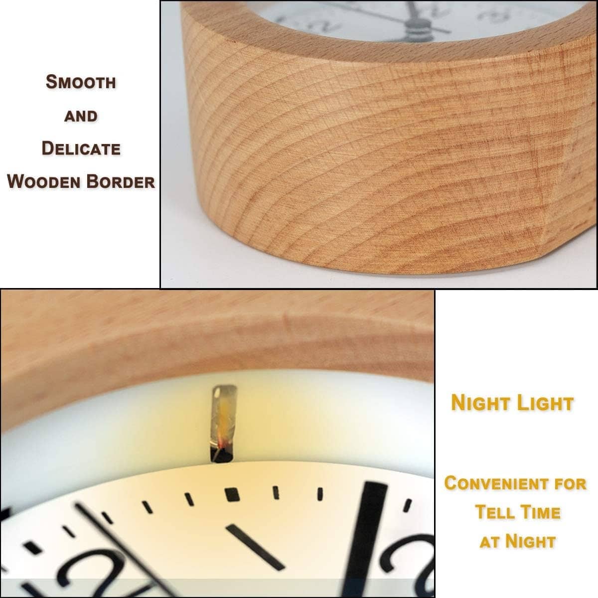 Round Alarm Clock, NonTicking Silent, Battery Operated Bed Bath