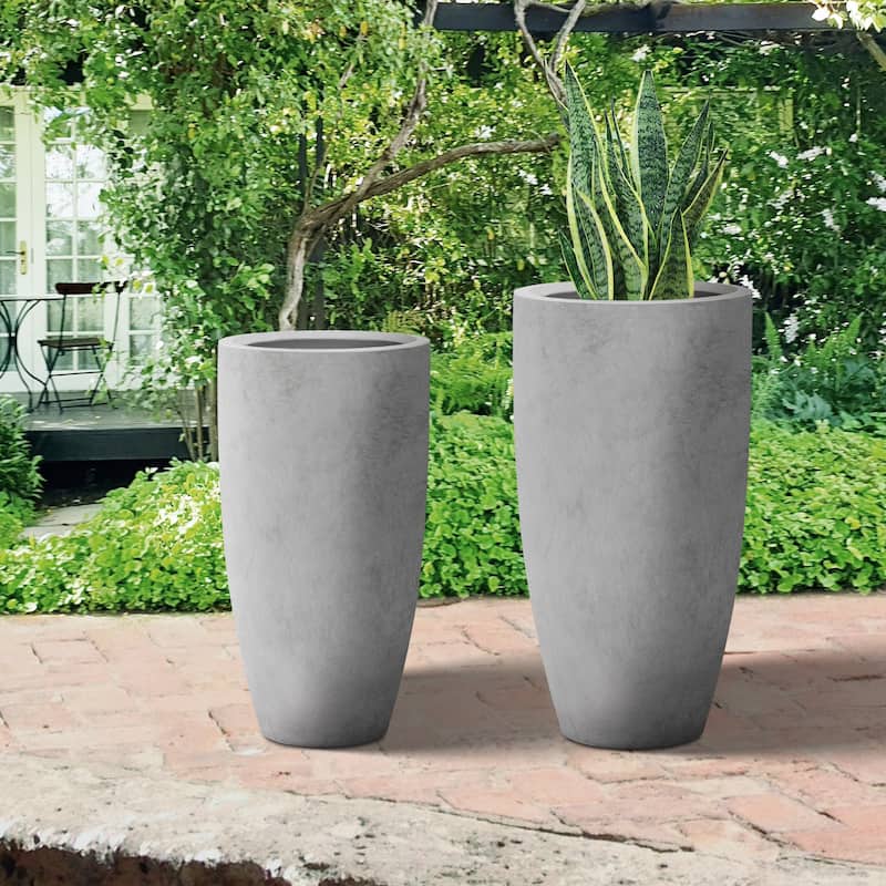 Plantara 32" & 23.6" H Tall Raw Concrete planter, Large Outdoor Plant pot, Modern Tapered Flower pot for Garden