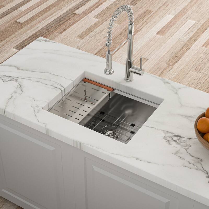 Single Bowl Undermount Workstation Kitchen Sink - Brushed Nickel