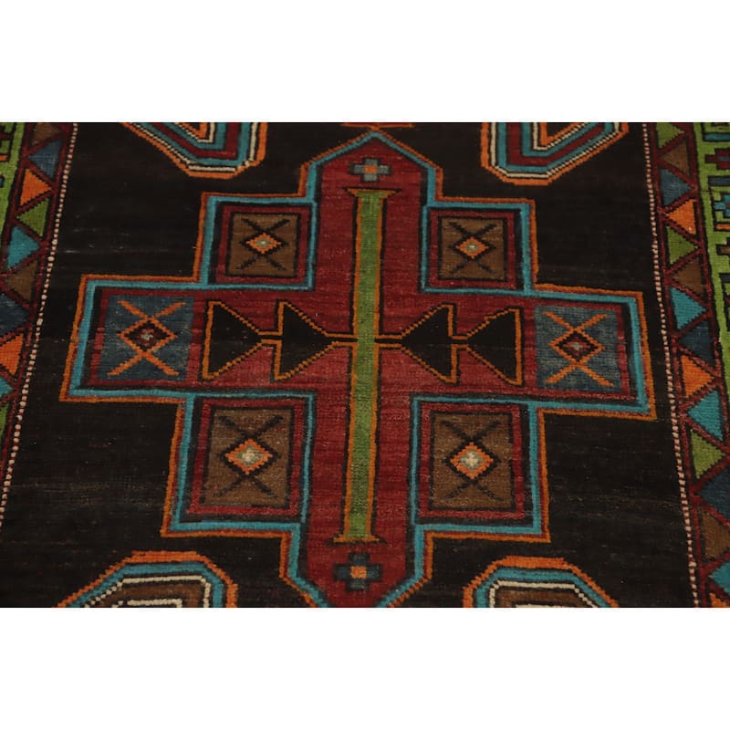 Hand Knotted Oriental 100% Wool Carpet Traditional Tribal Black Ardebil Runner Rug - 10' 0'' X 3' 7''
