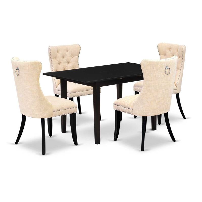 5-Piece Black Finish Solid Wood Top - Rectangular Dining Room Set - Seats 4