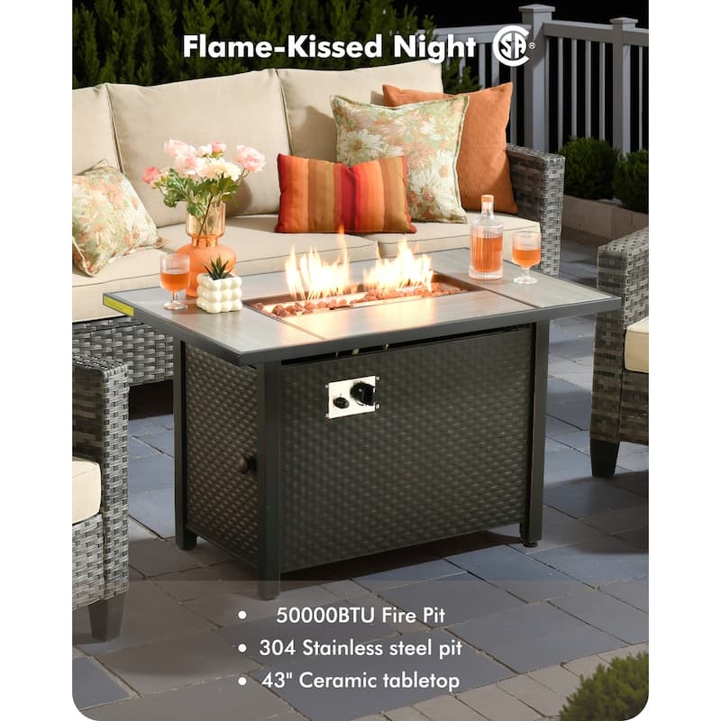 OVIOS 6 Pieces Patio Furniture Set with Fire Pit