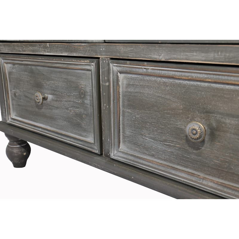 Farmhouse Storage Cabinet,Wood Kitchen Pantry Cabinet with 2 Glass Doors & 2 Drawers,Freestanding Buffet Cupboard with Shelves