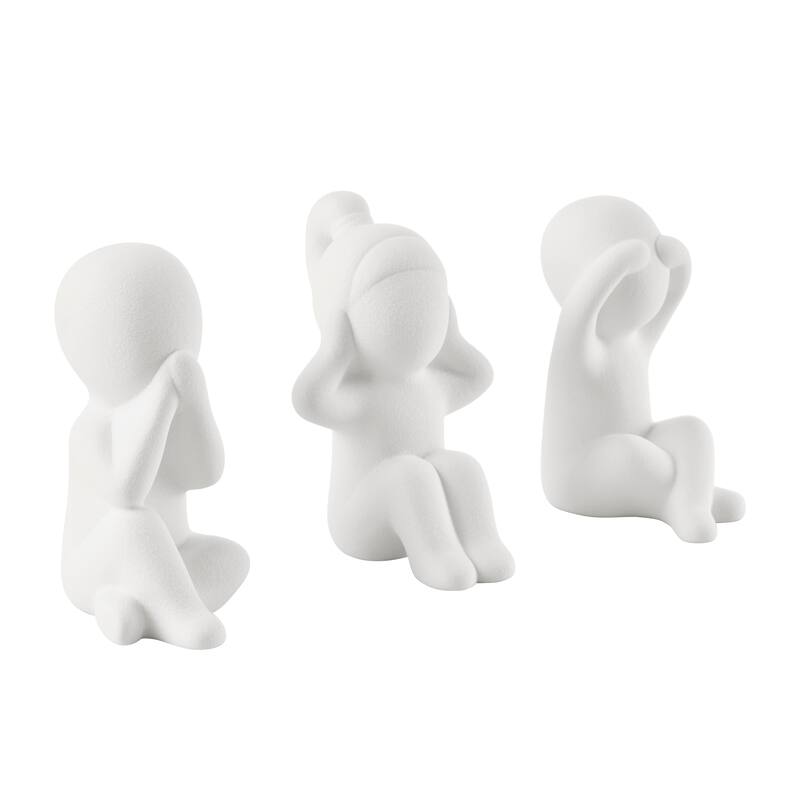 Hans White Abstract Three Wise Children Matte Ceramic Sculpture Set