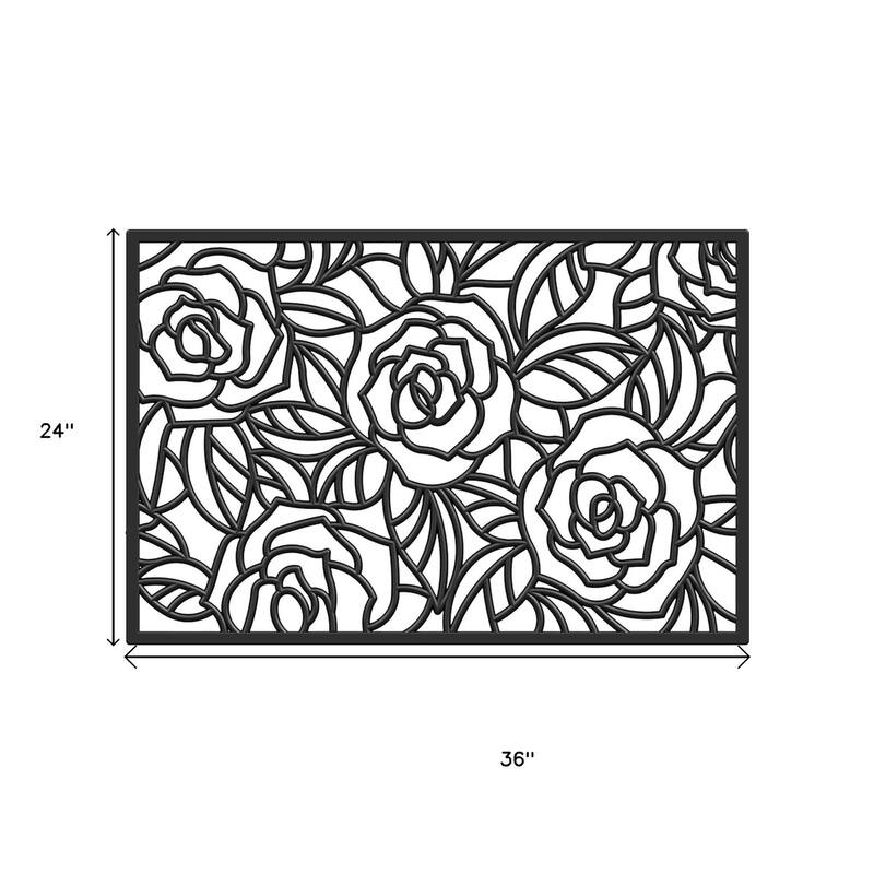 HomeRoots 24" X 36" Black Floral Outdoor Rubber Door Mat - 24' X '36
