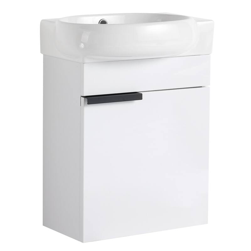Compact Bathroom Vanity with Sink, Oval Single Ceramic Sink Bathroom Cabinet for Small Bathroom
