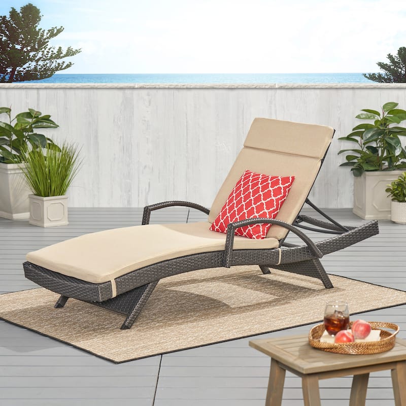 Toscana Outdoor Wicker Armed Cushioned Chaise Lounge by Christopher Knight Home - Grey/Textured Beige Cushion