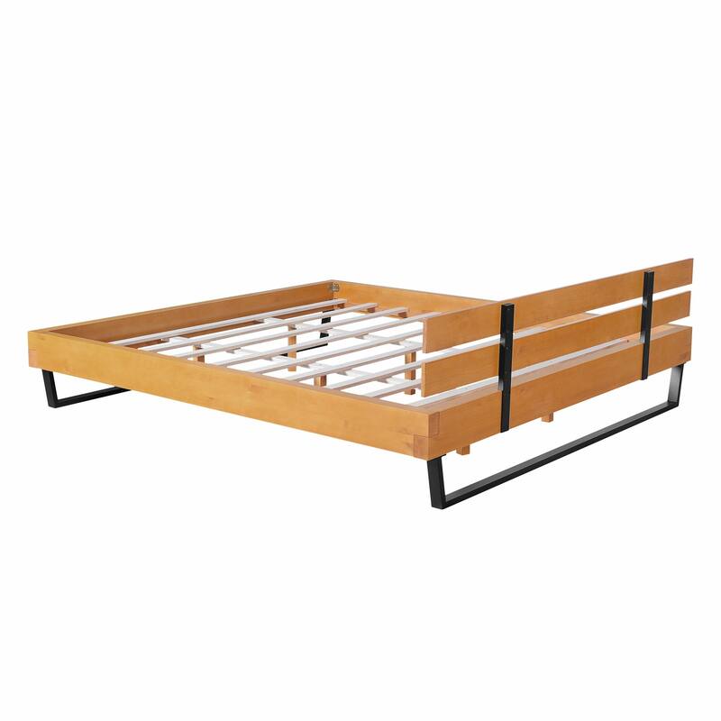 Pine Wood Bed Frame, Natural & Black Color