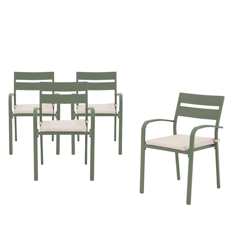 Outdoor Stackable Aluminum Dining Chair with Cushion (Set of 4)