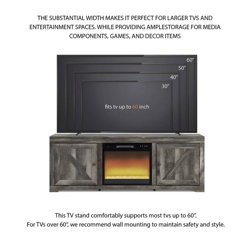 Signature Design by Ashley Wynnlow Weathered 63-inch TV Stand with Electric Fireplace