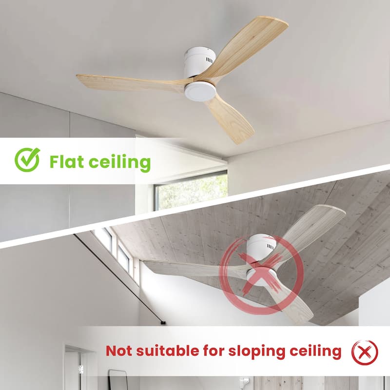 52 inch Flush Mount Ceiling Fans With/Without Lights & Remote Solid Wood Fans For Bedroom