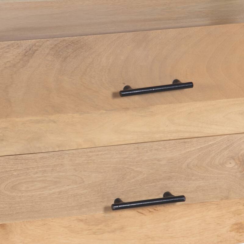 Geti 29 Inch Bedside Nightstand Table, Handcrafted Natural Oak White Mango Wood, 2 Drawer, Open Shelf