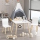preview thumbnail 7 of 7, Kids Table and 2 Chairs Set, 3 Pieces Toddler Table and Chair Set, Wooden Activity Play Table Set (White)