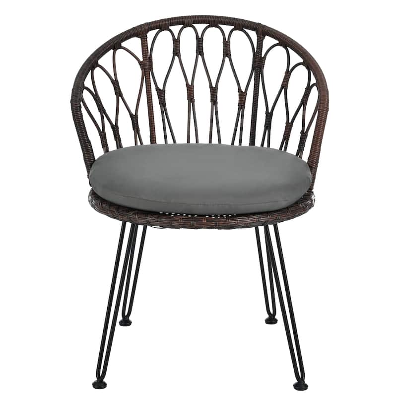 Outdoor Rattan Chairs with Glass Round Table for Patios (Set of 3)