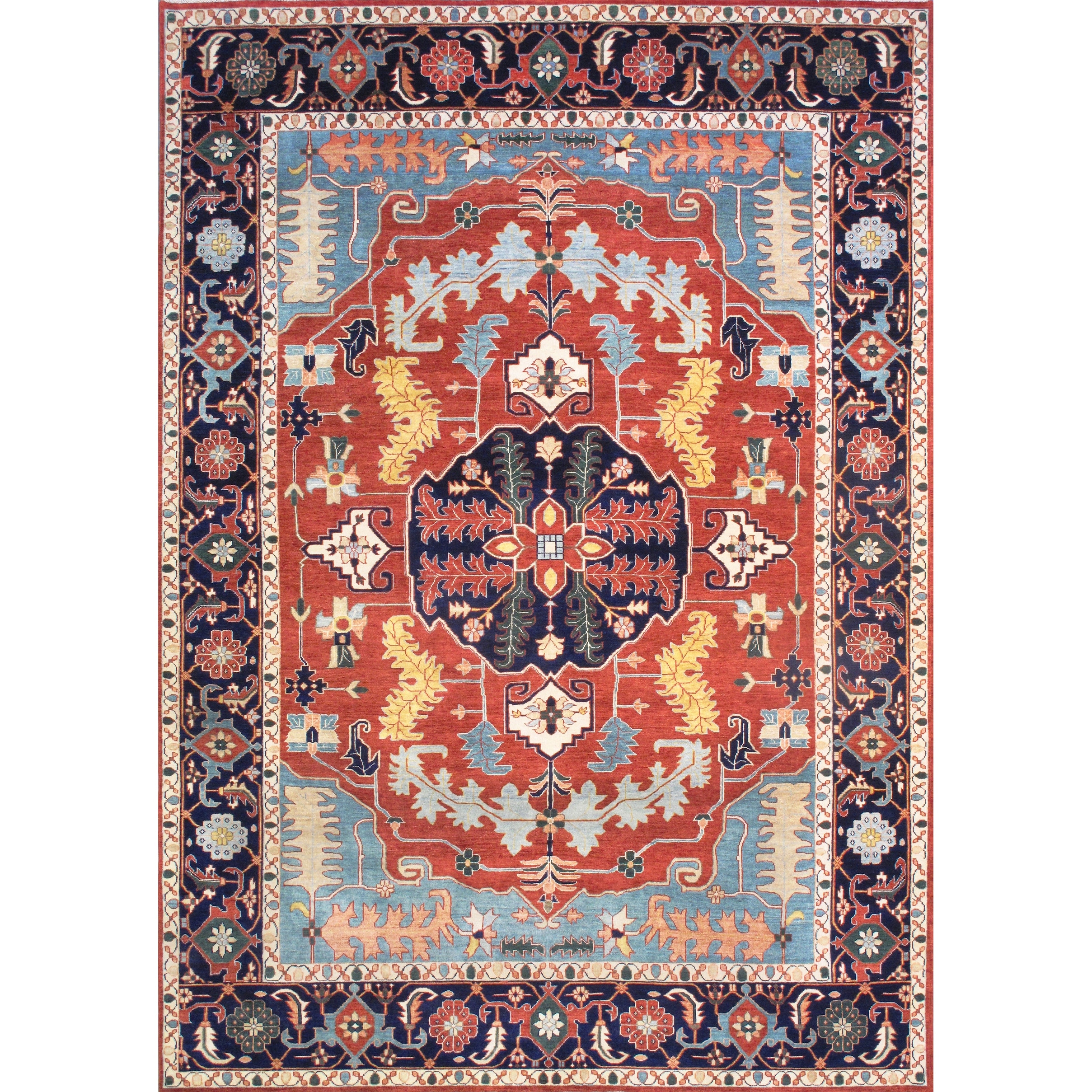 Pasargad Home Serapi Hand-Knotted Rust/Navy Wool Area Rug
