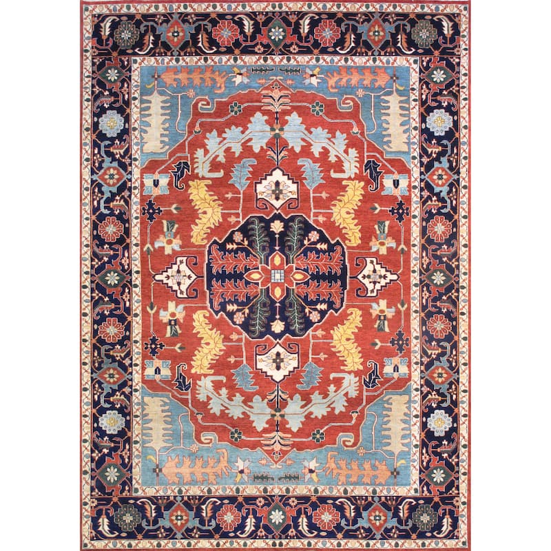 Pasargad Home Serapi Hand-Knotted Rust/Navy Wool Area Rug - 5' x 7' - Rust/Navy