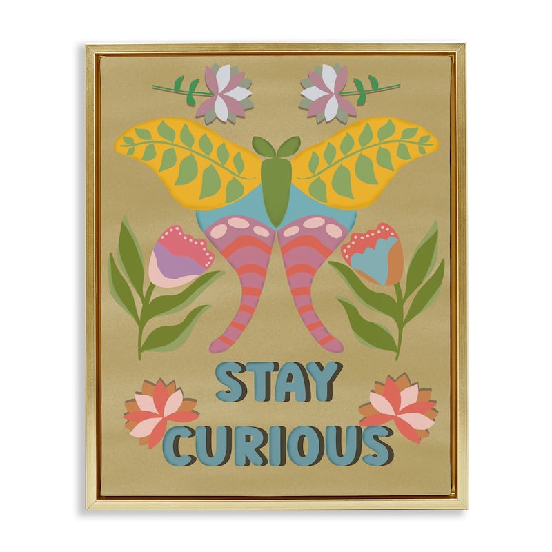 Stupell Stay Curious Butterfly Framed Floater Canvas Wall Art Design By Julia Fox - 25 x 31 - Gold
