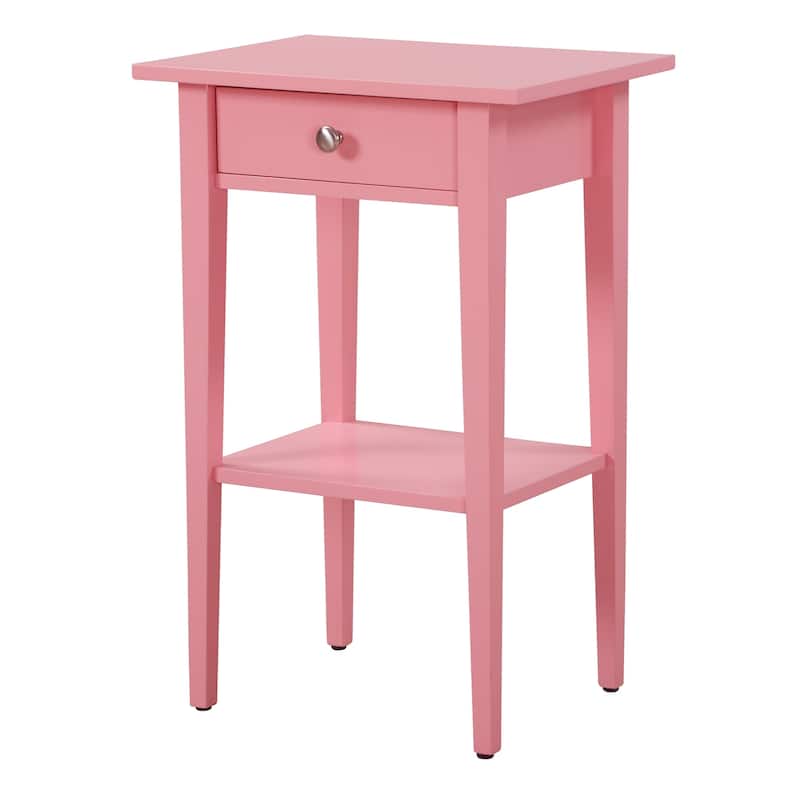 Pink Nightstand 28x18x14 Stylish Bedside Table with Cheerful Finish, Compact Drawer Storage and Sleek Contemporary Look