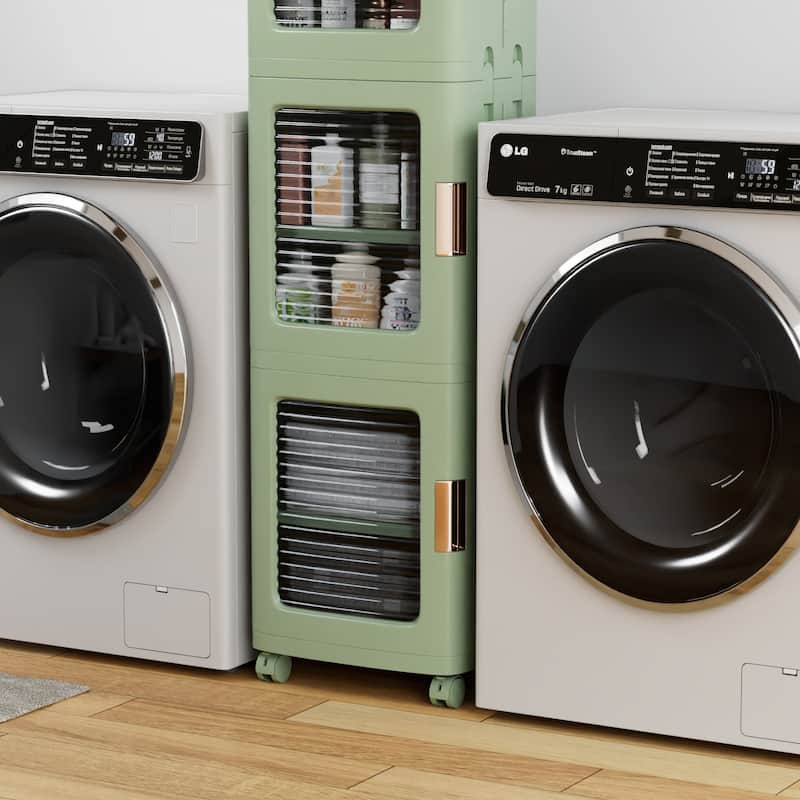 Javlergo 65" Narrow Tall Storage Bin 4 Tier Foldable Kitchen Storage Cabinet Organizer Freestanding Kitchen Pantry