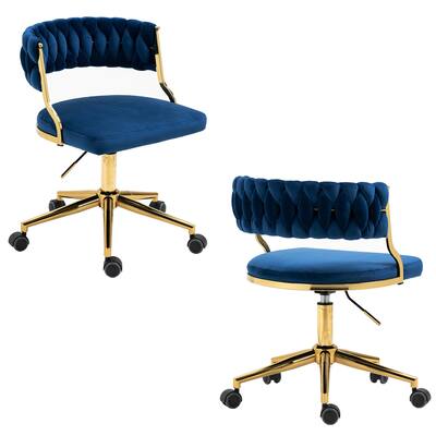 2PACK Velvet Office Desk Chair with Hand Woven Backrest