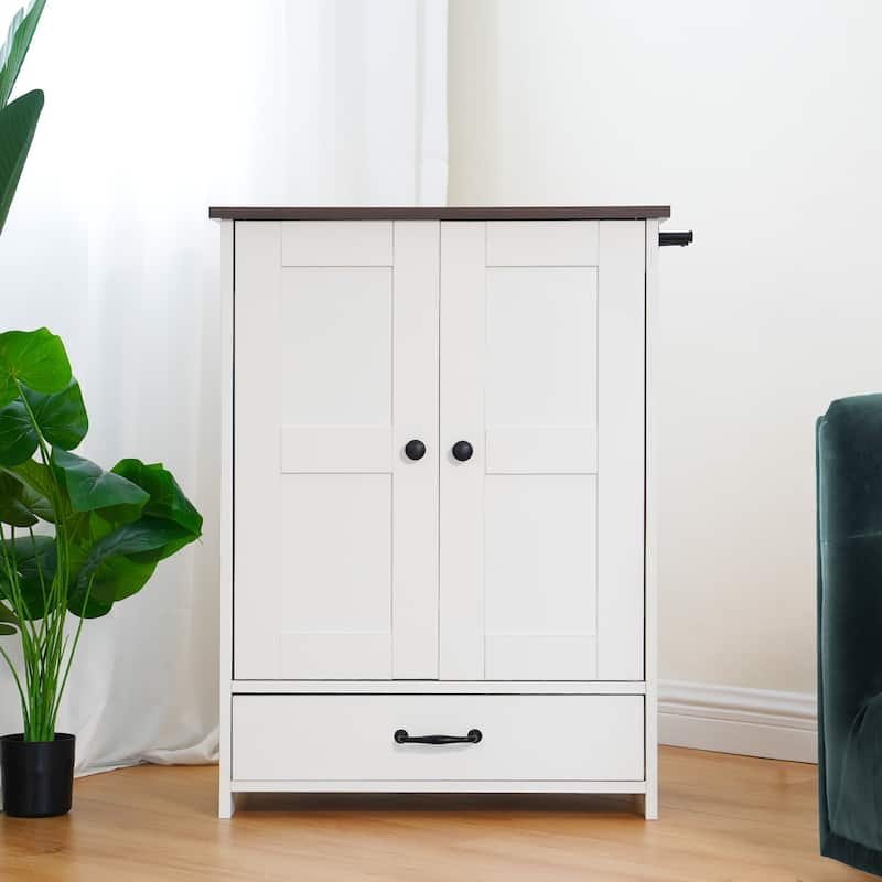 Dog Feeding Station, Dog Food Storage Cabinet with Hidden Dog Bowls, Adjustable Panel, Hooks, for Medium Sized Dogs - White + Deep Walnut