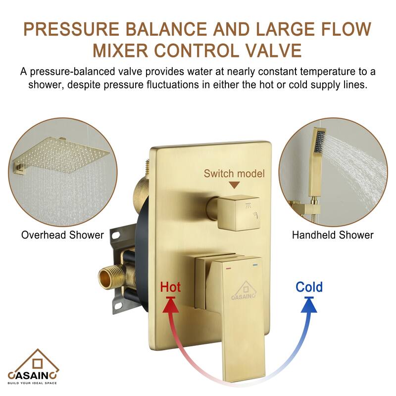 CASAINC 2-Function 12-In Wall Mounted Shower System