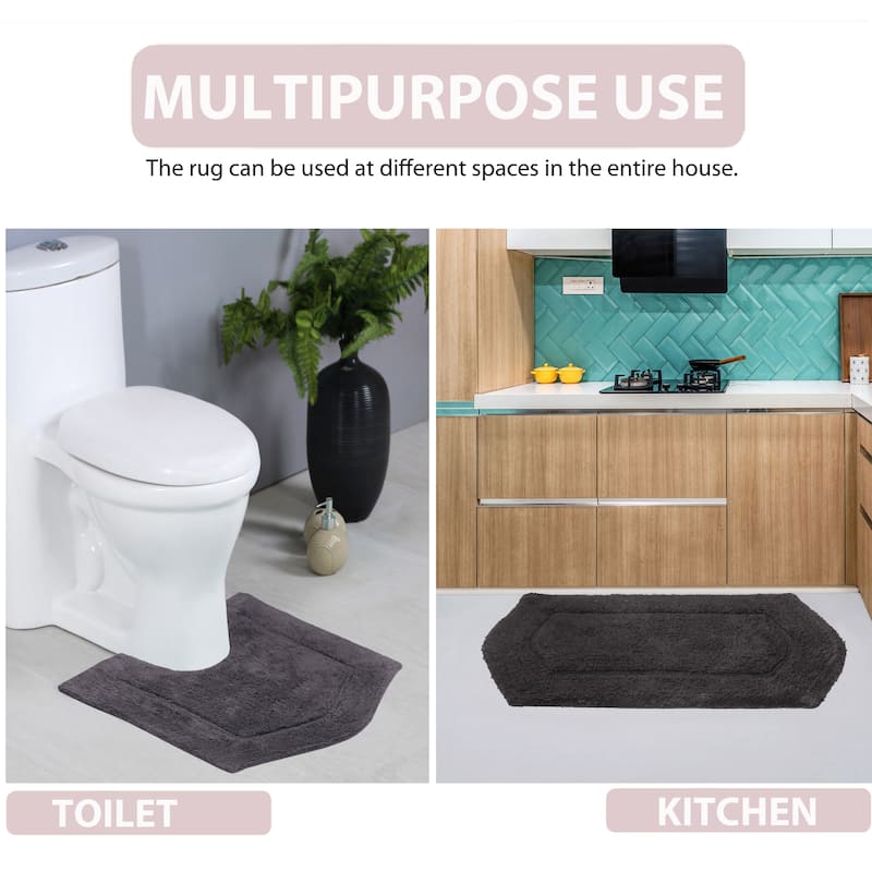 Waterford Collection 100% Cotton Non-Slip Bathroom Rug Set, Machine Washable Bath Rug, 5 Piece Bath Mat Set with Contour
