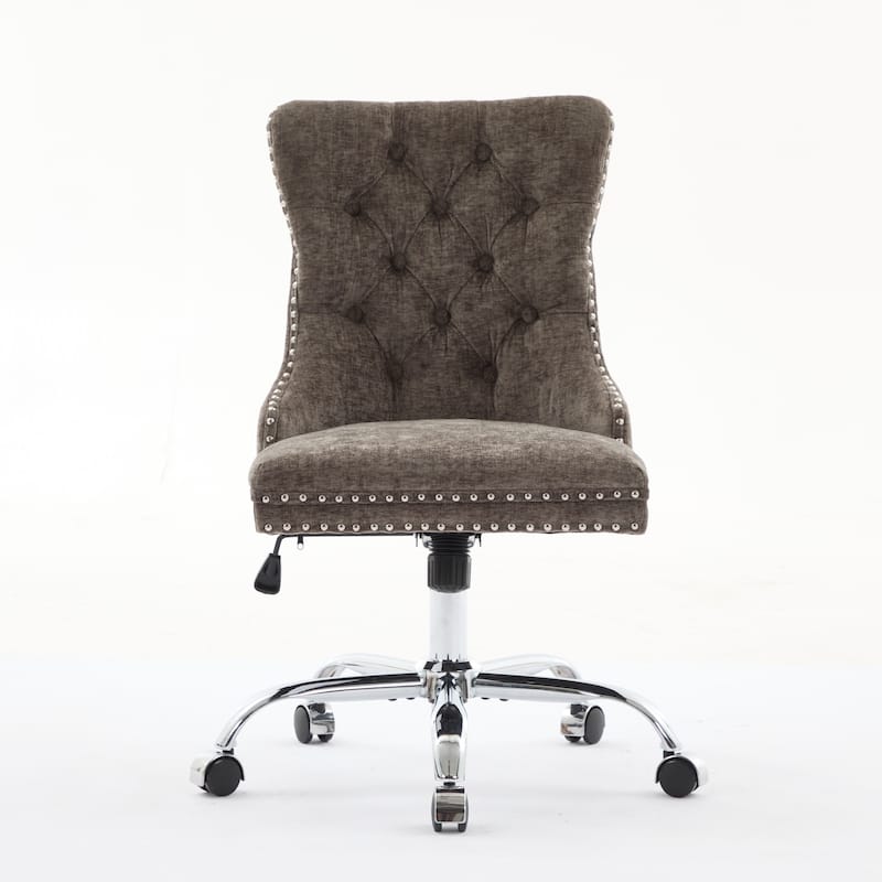 Chenille Upholstered Swivel Office Chair, Tufted Button Home Office Chair, Adjustable Vanity Chair with Metal Base - Gray