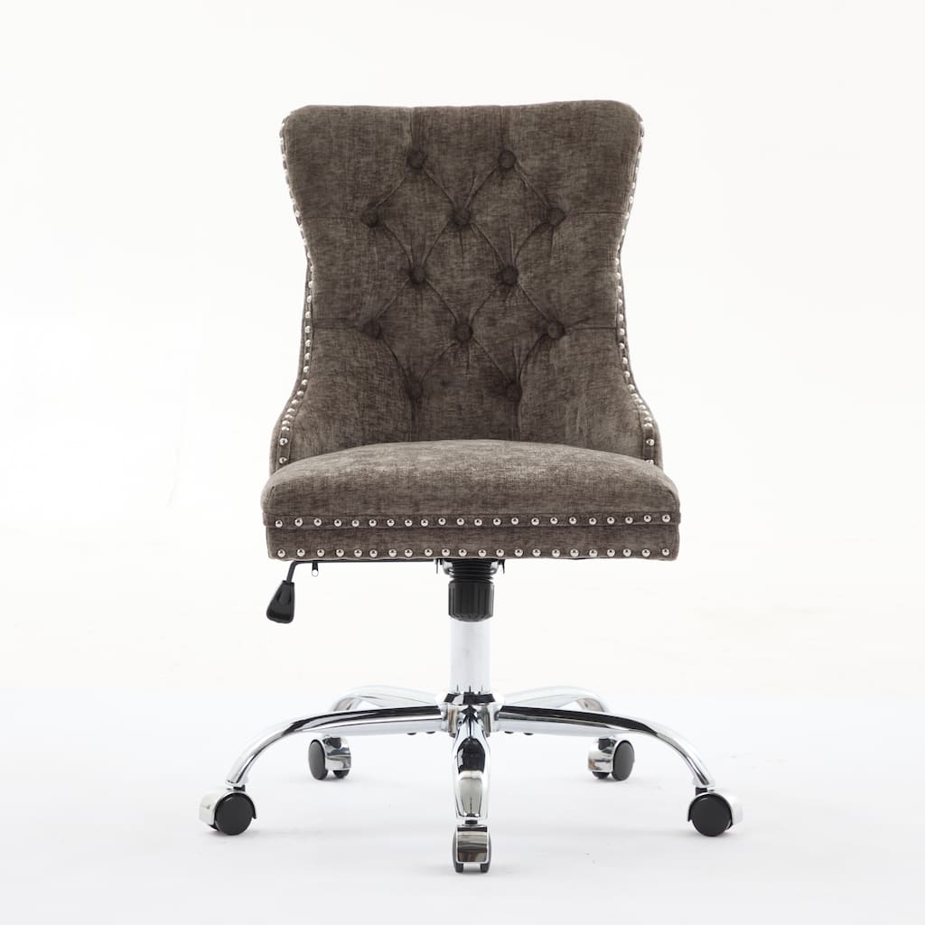 Chenille Upholstered Swivel Office Chair, Tufted Button Home Office Chair, Adjustable Vanity Chair with Metal Base