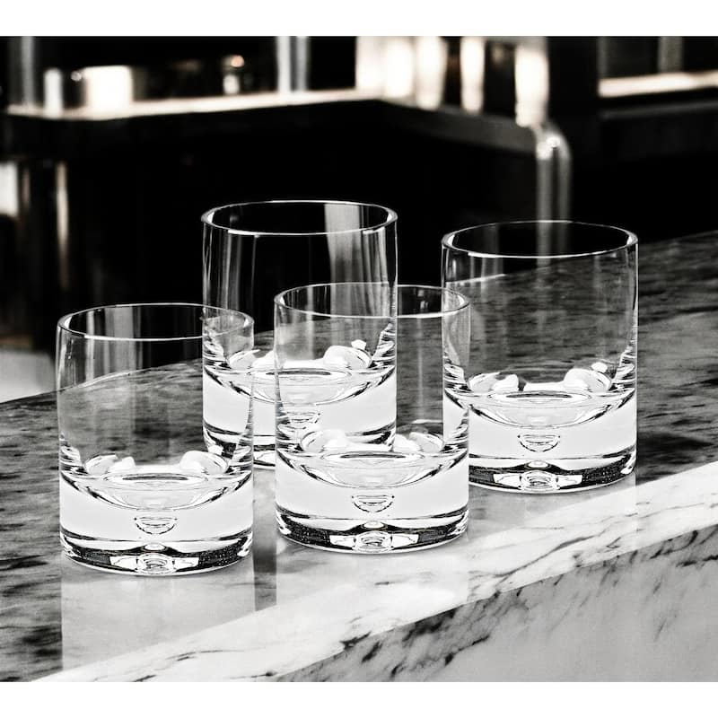 Set of Four Clear Mouth Blown Crystal Old Fashion Glasses