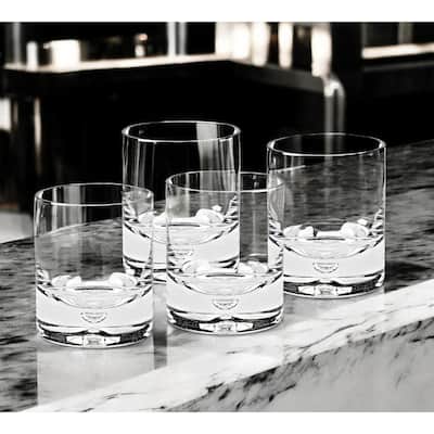 Set of Four Clear Mouth Blown Crystal Old Fashion Glasses