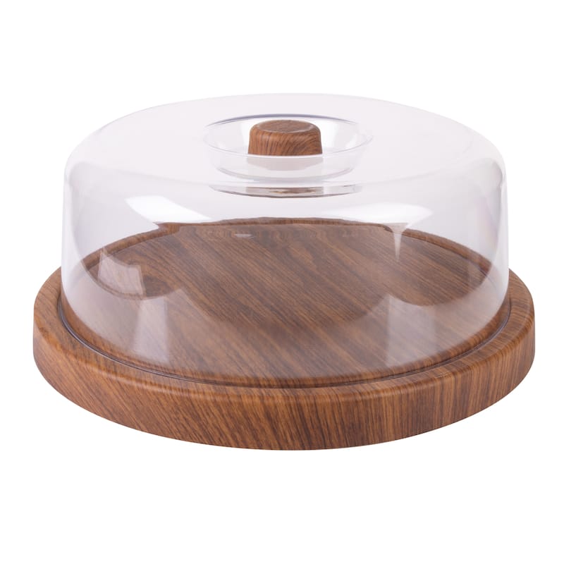 Luxe Party Mahogany Collection Cake Serving Tray with Cover - 12.01" x 12.01" x 4.13"