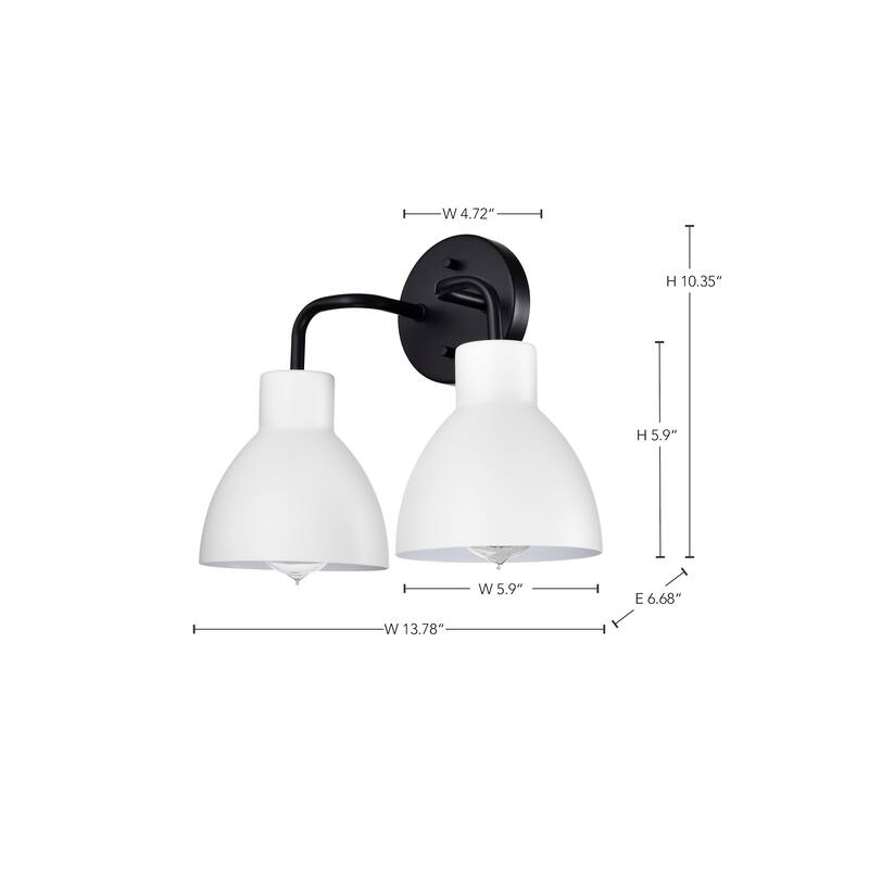 Sloan 2 Light Vanity; Matte Black Finish with White Shade