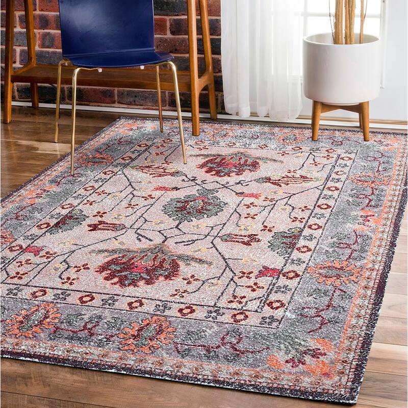 Hand Woven Victoria Micro Printed Polyester Traditional Oriental Area Rug