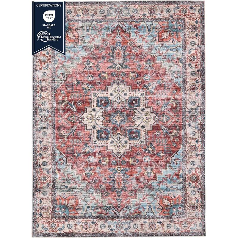 Delara Machine Washable Area Rug, Soft & Durable, Non-Slip Backing, Eco- Friendly GRS certified.