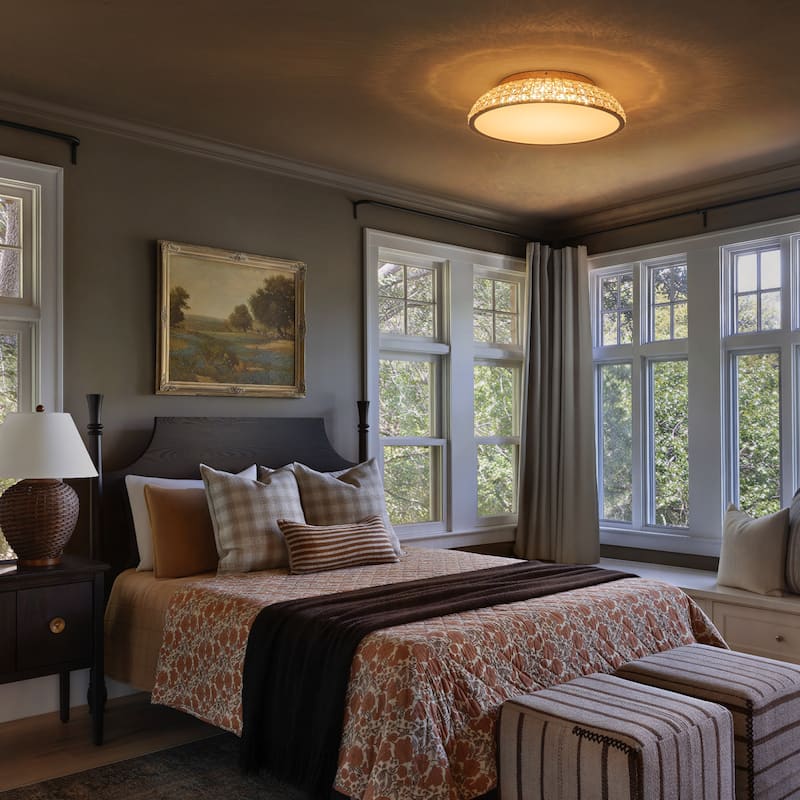 Retro French 38.6" W Antique Brass Linear Rectangle Crystal LED Flush Mount Ceiling Light