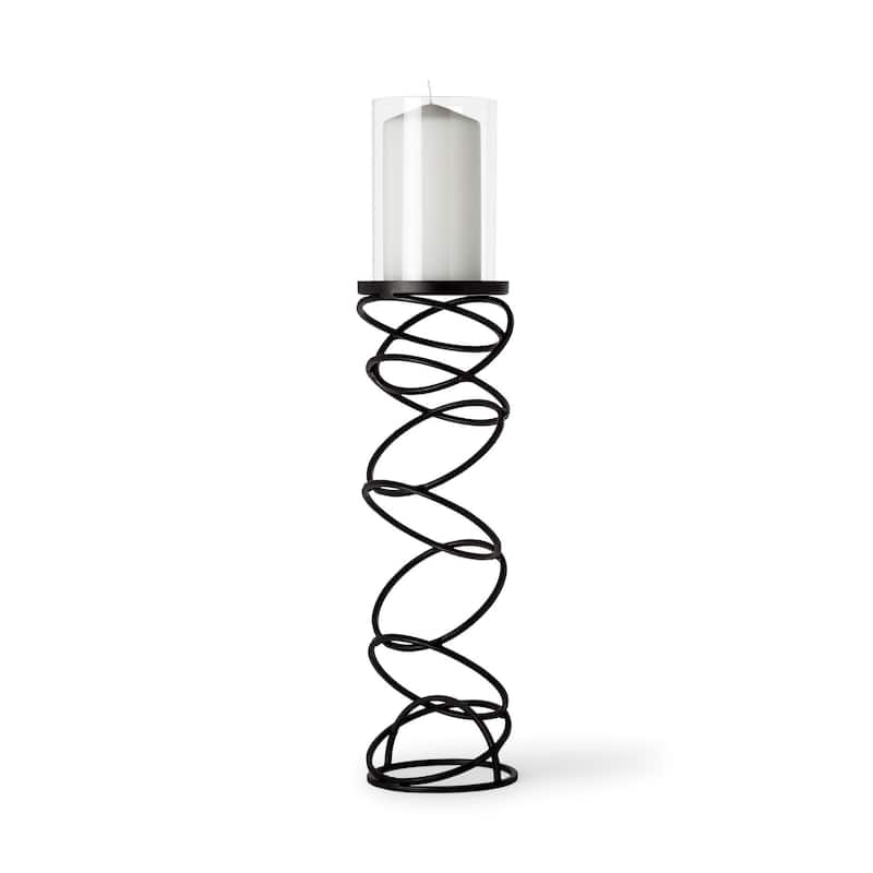 21" Black Geometric Glass And Metal Tabletop Pillar Candle Holder