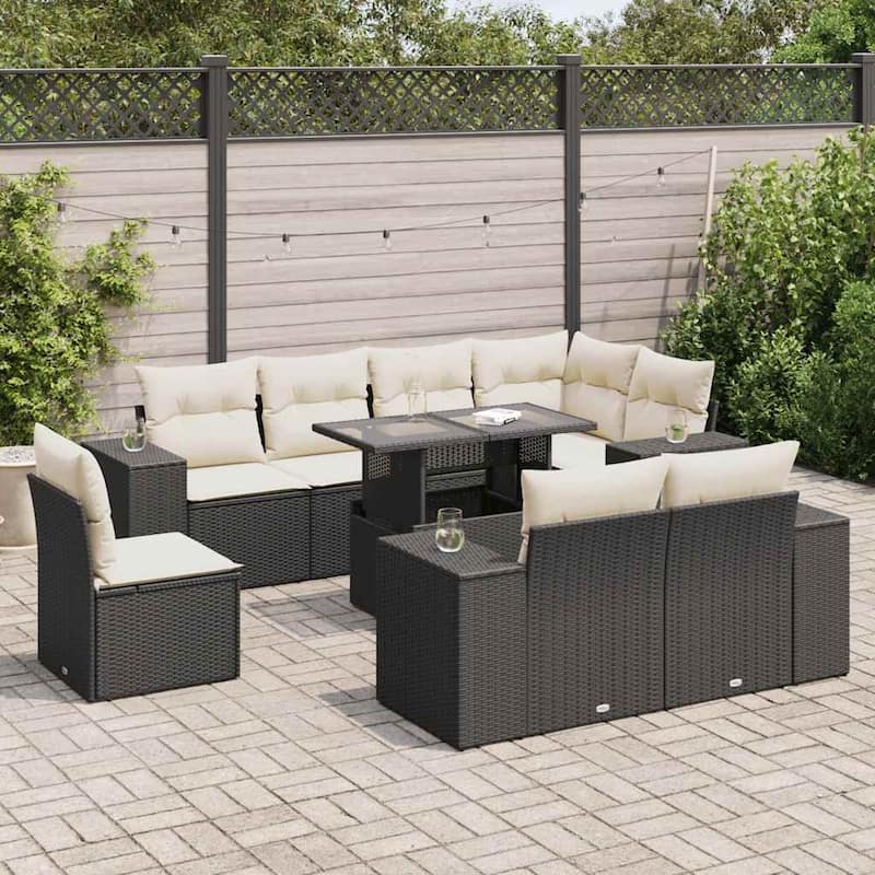 vidaXL Garden Sofa Set - 21.7 x 39.4 x 28.7 - Black and cream with storage