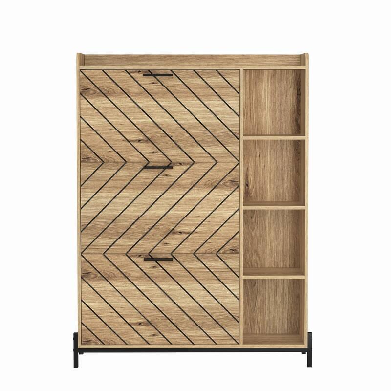 Shoe Cabinet with 3 Flip Drawers and Open Shelves