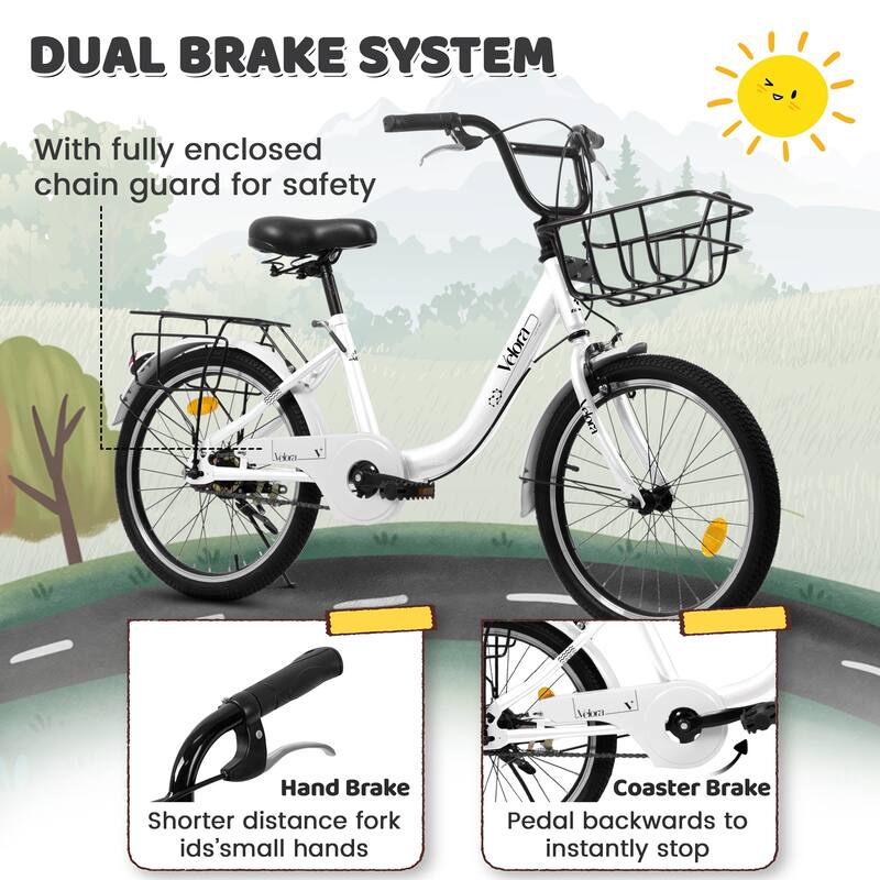 20 Inch Kids Bike for Boys & Girls, Children's Bicycle with Coaster Brake & V-Brake, 1-Speed, Chain Guard & Rear Rack