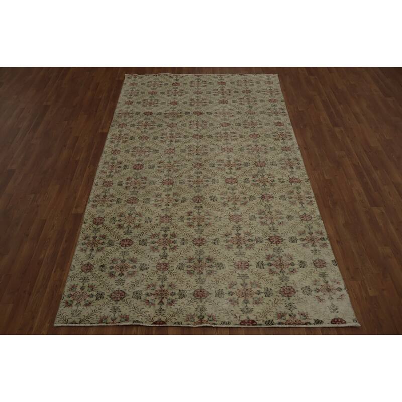 Hand Knotted Oriental 100% Wool Carpet Transitional All-Over Beige & Ivories Anatolian Area Rug - 9' 7'' X 5' 7''
