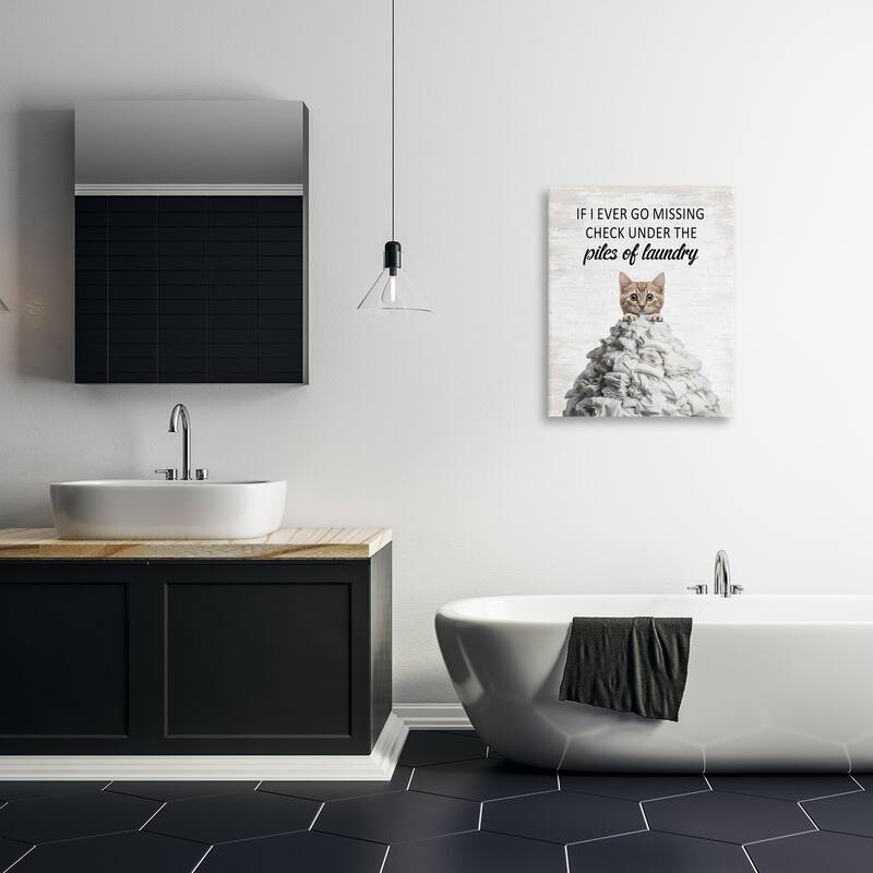 Stupell Piles Of Laundry Cat Canvas Wall Art Design By Lettered and Lined