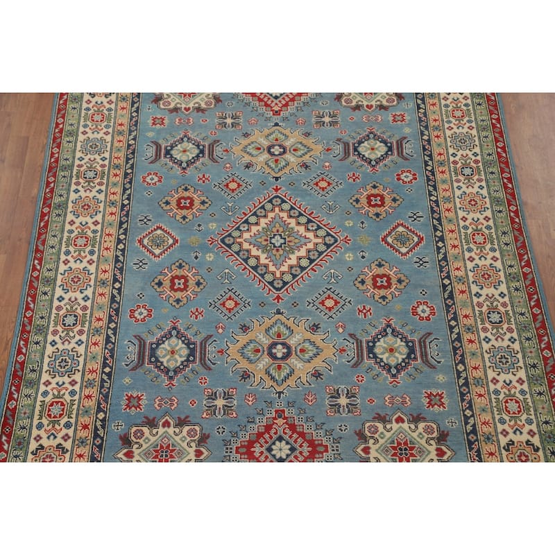 Light Blue Kazak Area Rug Handmade Oriental Wool Carpet - 6'8" x 9'10"