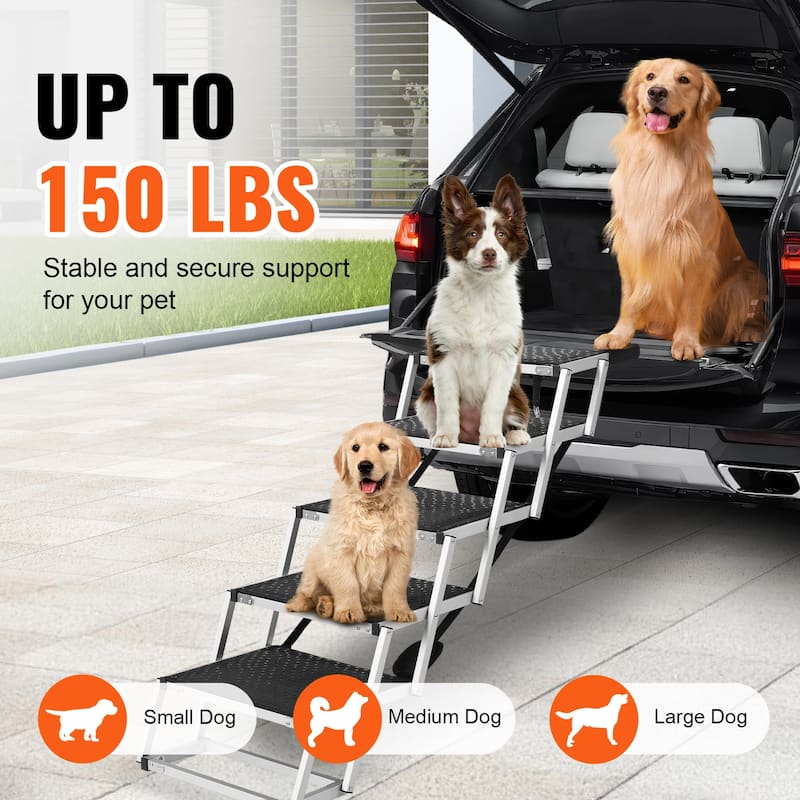 Dog Stair for Cars, Wide Dog Car Steps, Folding Dog Car Ramp with Nonslip Surface, Portable Pet Steps Lightweight Aluminum