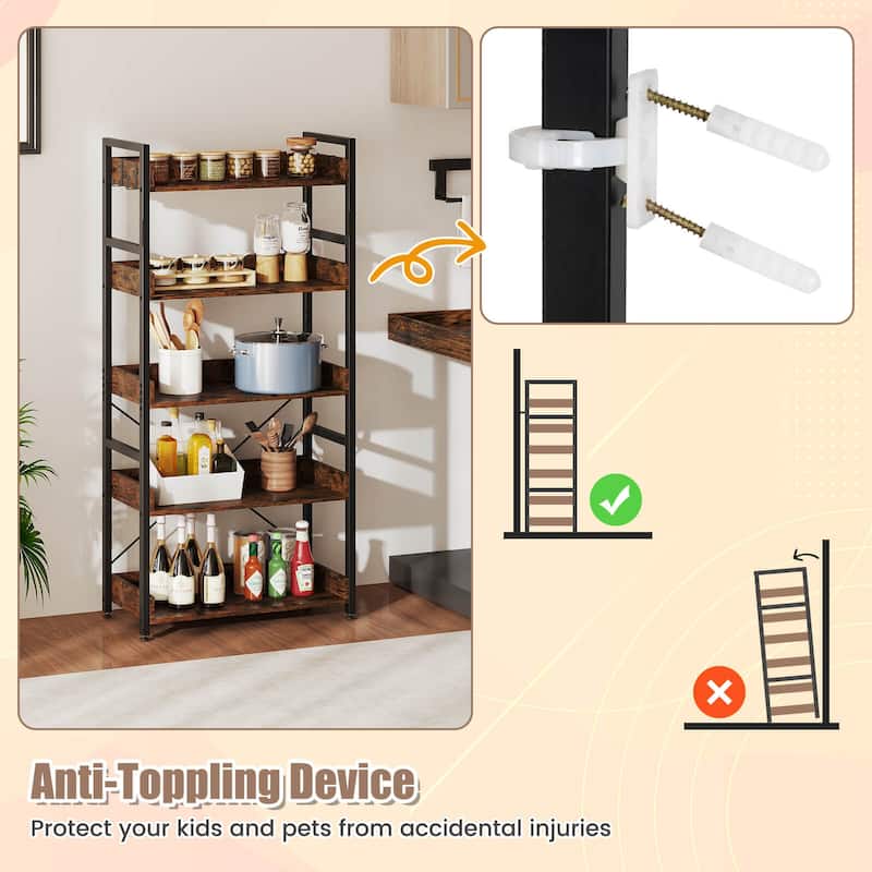 Costway 1/2 PCS 5-Tier Storage Rack with 4 Hooks Open Display Shelves