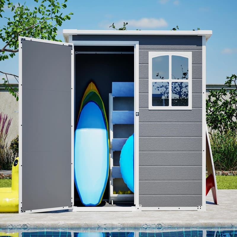 5' x 3' Resin Outdoor Storage Shed with Floor, Waterproof Lockable Tool Shed with Window for Backyard, Patio or Garden