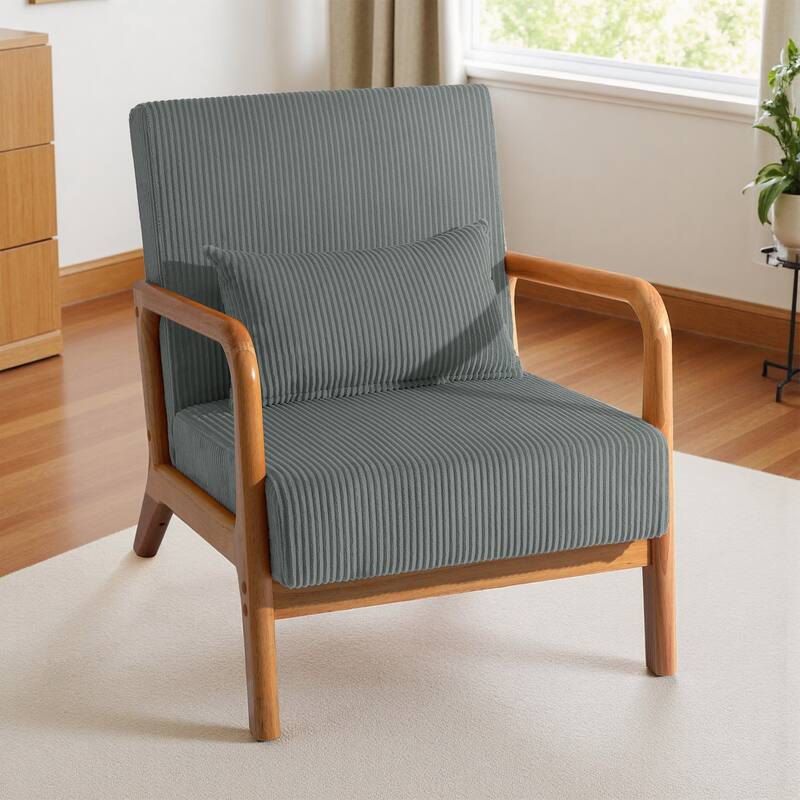 Mid-Century Upholstered Accent Chair with Wood Frame - Brown Frame - Grey