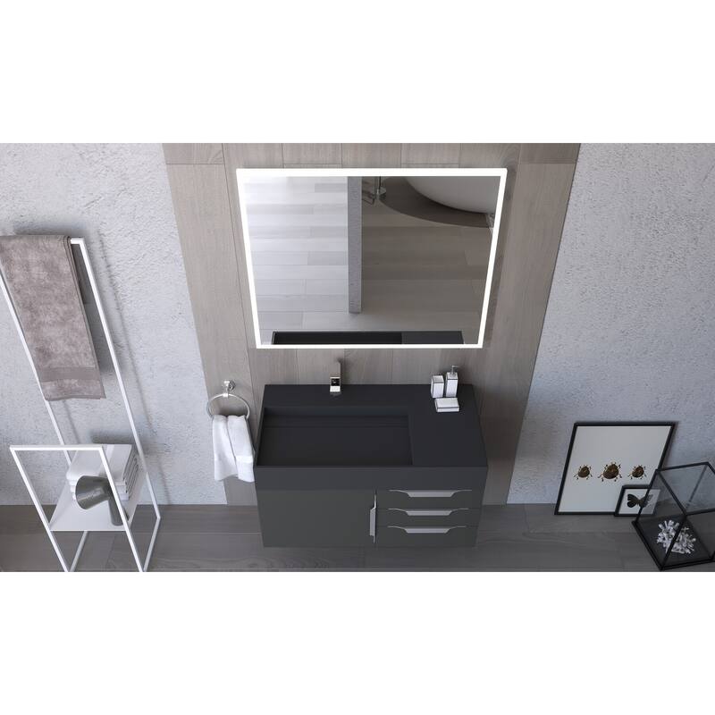 Amazon 36" Wall Mounted Bathroom Vanity Set w/ Black Top