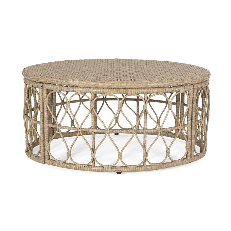 Resy Outdoor Coffee Table, 33 Inch Oval Top, Boho Brown Wicker Woven